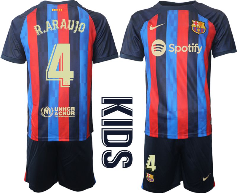 Youth 2022-2023 Club Barcelona home blue #4 Soccer Jersey->youth soccer jersey->Youth Jersey